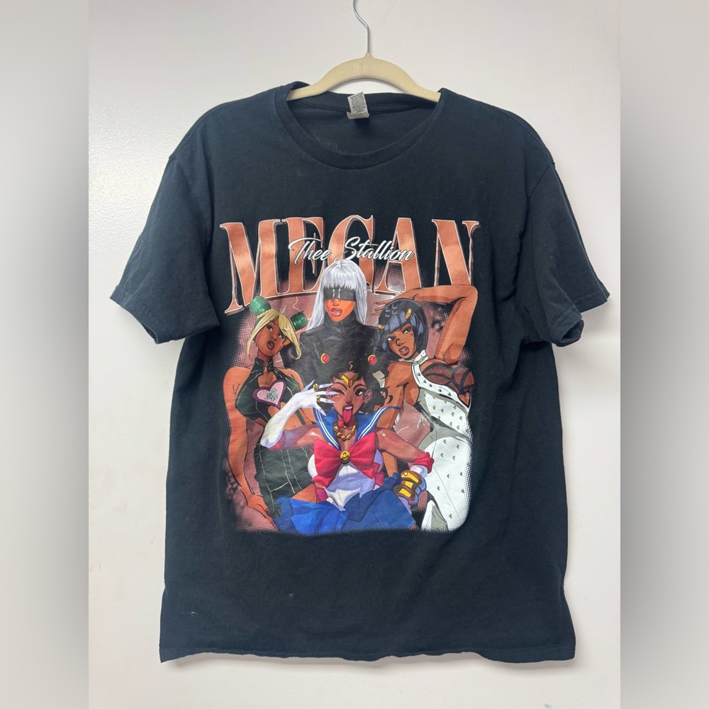 Megan Thee Stallion Anime Graphic T-Shirt Black Gildan Heavy Cotton Size Large